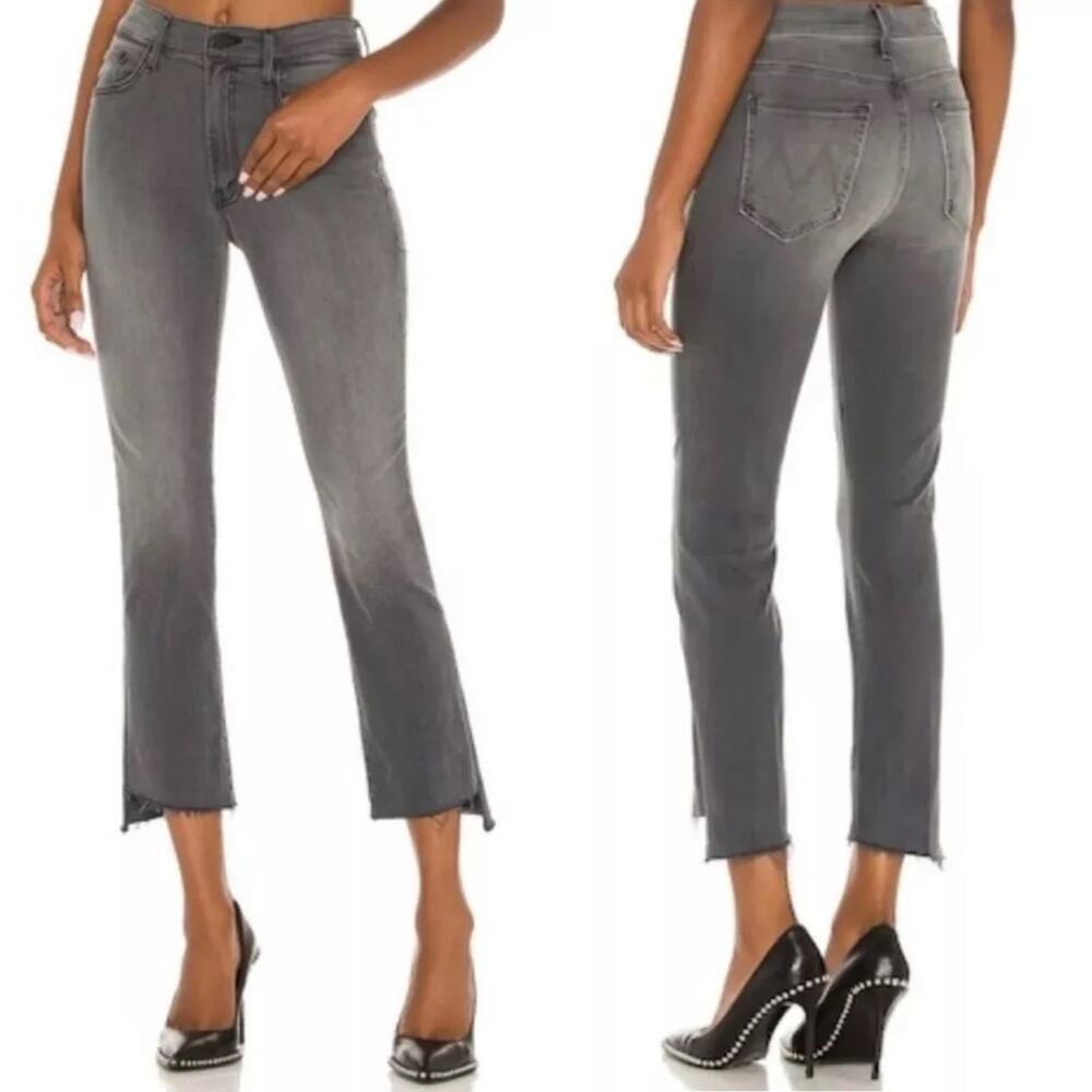 Mother Cotton The Insider Crop Step Fray Jeans Dancing in The Moonlight Gray 26